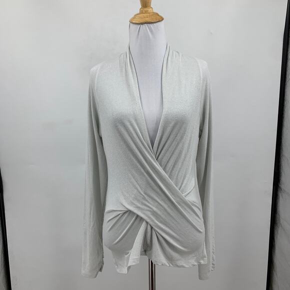 Cache Top Womens L Large Dove Crisscross Front Long Sleeve Plunge VNeck Pullover - Picture 2 of 10